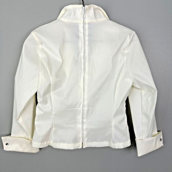 Vtg Tadashi 2pc Taffeta Ruched Blouse Wide Leg Sheer Pant Outfit Womens 4 Formal - Picture 5 of 11